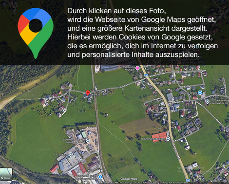 Das Bild zeigt ein Satelitenfoto von Stambach in Bad Goisern mit einer Markierung auf die Firma Fensterbankexpress